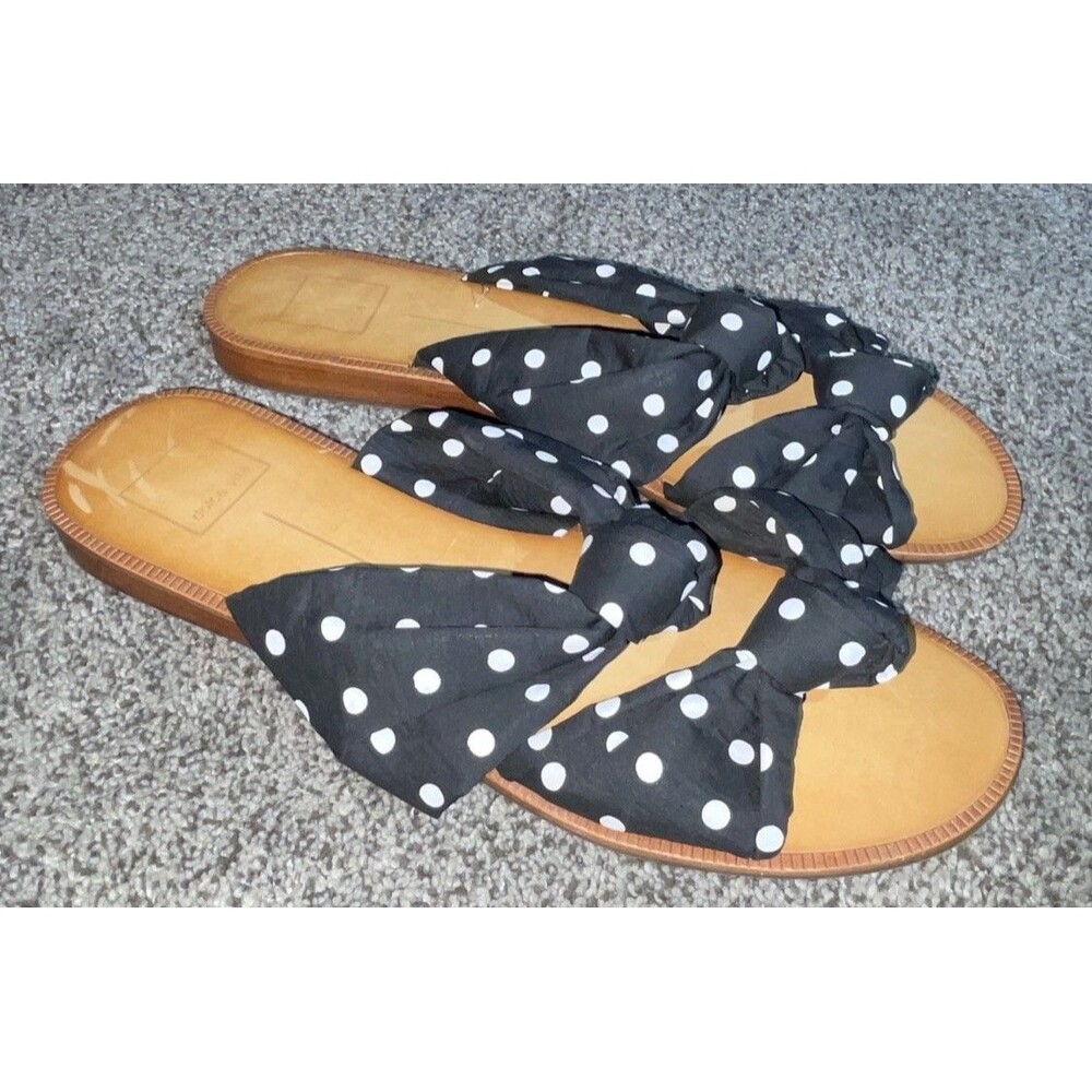 Dolce Vita Black White Polka Dot Double Bow Slide Sandals Size 10